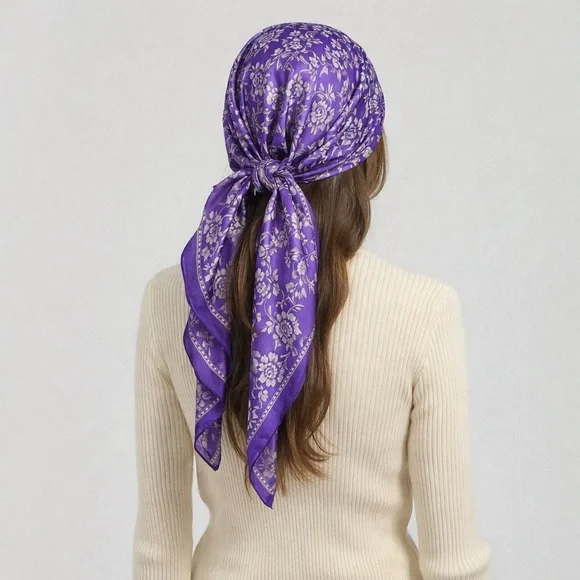 Vintage Silk Scarf | Floral Jacquard | 39x39 - Picture 2 of 10